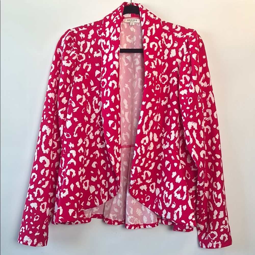 Andree Pink and White Leopard Print Patterned Blazer Jacket